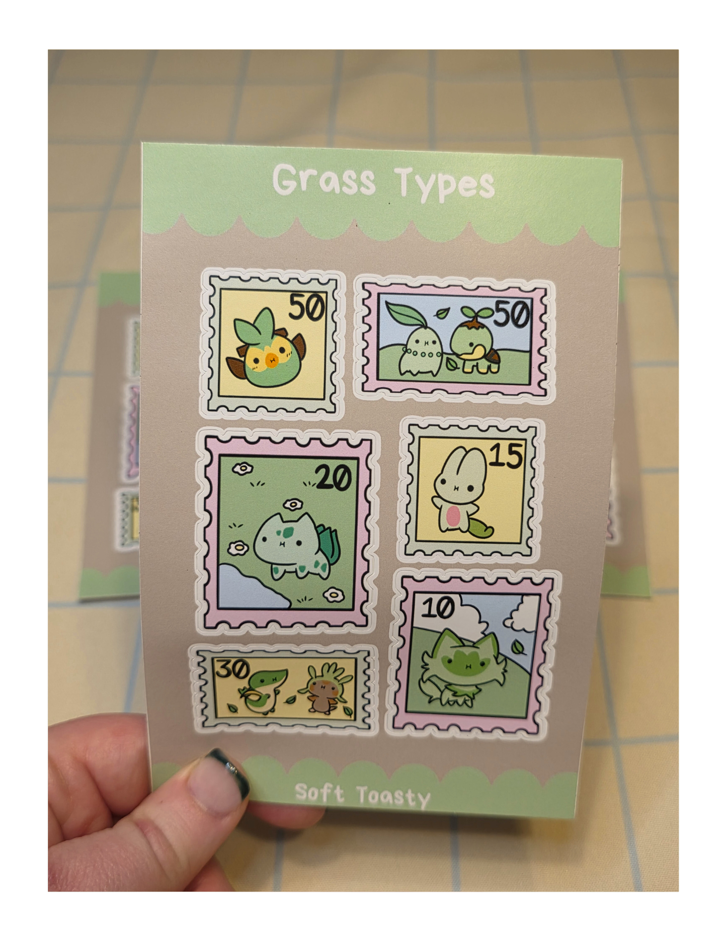 Grass Type Pokemon Stamp Sticker Sheets