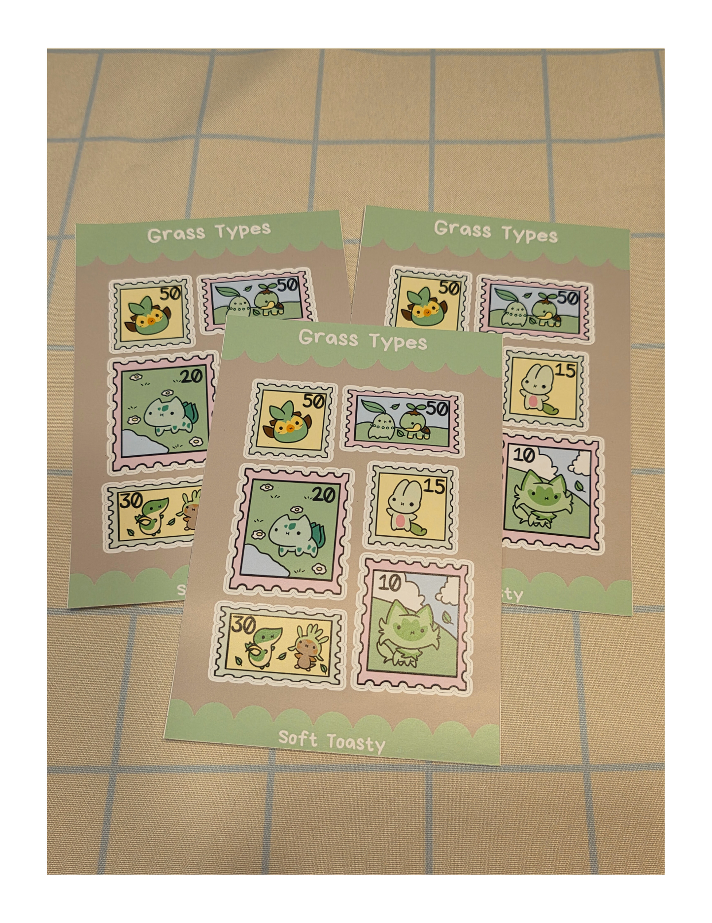 Grass Type Pokemon Stamp Sticker Sheets