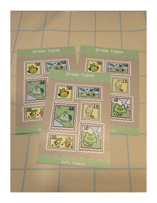 Grass Type Pokemon Stamp Sticker Sheets