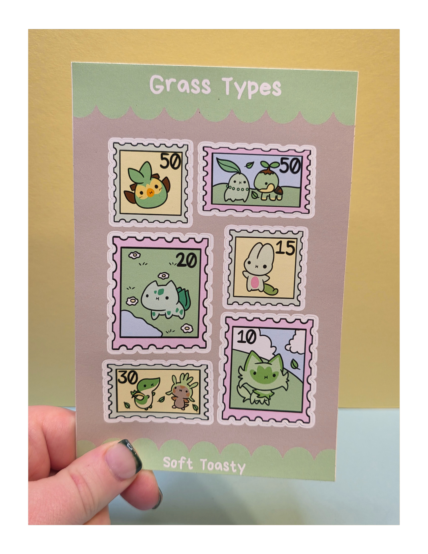 Grass Type Pokemon Stamp Sticker Sheets